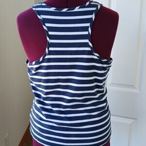 Nautica Navy Stripe Racerback Tank Top Large cotton blend rayon summer